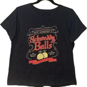 SNL Pete Schweddy’s “Schweddy Balls” Womens LG Tee Black Cotton T-Shirt Holiday
